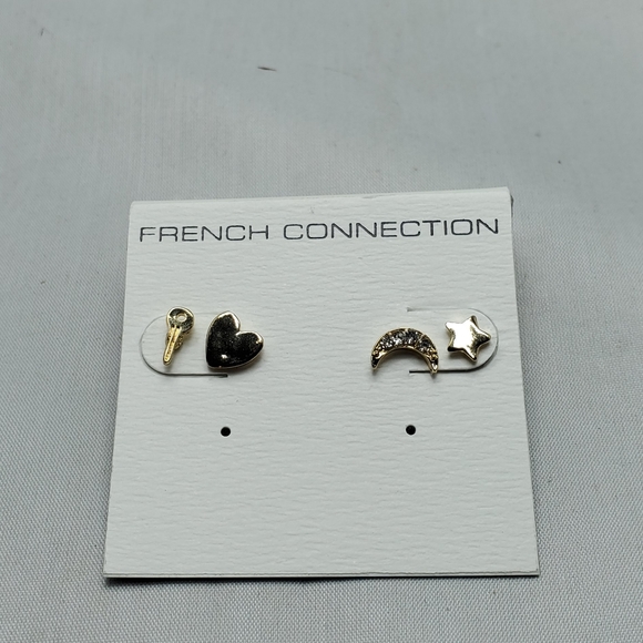 French connection gold charm stud earrings - Picture 6 of 7
